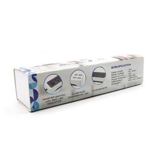 Lexuma XStrip 3-Gang US Type 15A Socket Mini USB Power Strip with 4 USB Ports - GadgetiCloud
