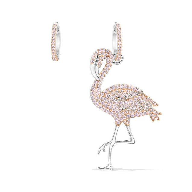 APM AE10582ORW Asymmetric Flamingo Earring And Hoop earring
