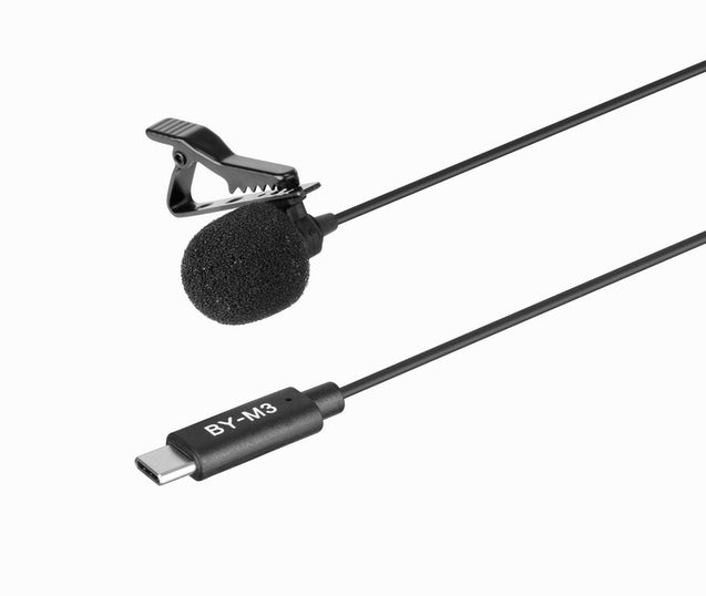 GadgetiCloud BOYA BY-M3 Digital Lavalier Microphone for Type-C devices 6m long cables connect with android phone devices with Type-C connection port overview close up