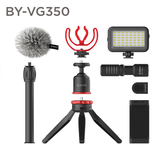 BOYA BY-VG350 universal smartphone video kit ideal for youtuber vlogger videographer filming video shotgun microphone condenser microphone shoe mount camera mobile phone application package