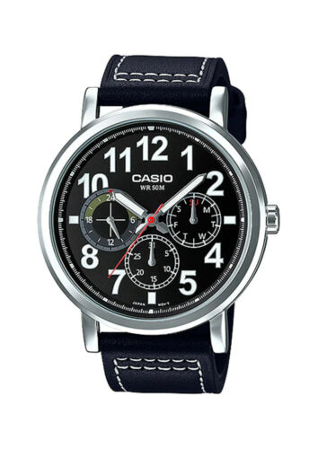 CASIO Men's Standard Leather Band Multifunction Black Dial Watch #MTP-E309L-1AVDF