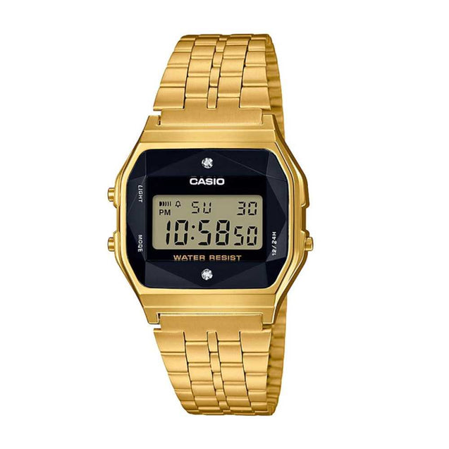 Casio Men's Digital Dial Stainless Steel Band Watch Encrusted with Diamonds - Gold #A159WGED-1DF