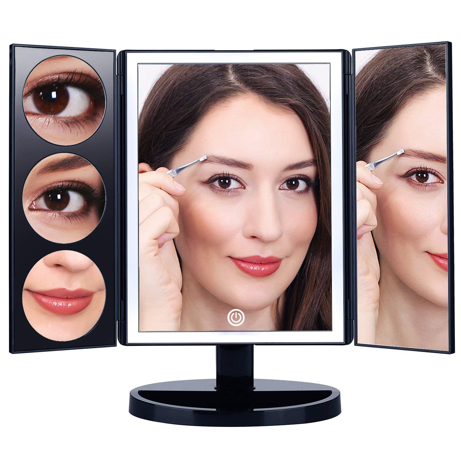 Large Lighted Trifold Vanity Makeup Mirror - 3X 5X 10X Magnification - GadgetiCloud