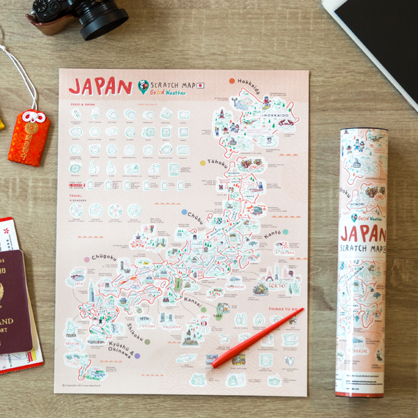 Japan Scratch Travel Map with Frame - GadgetiCloud