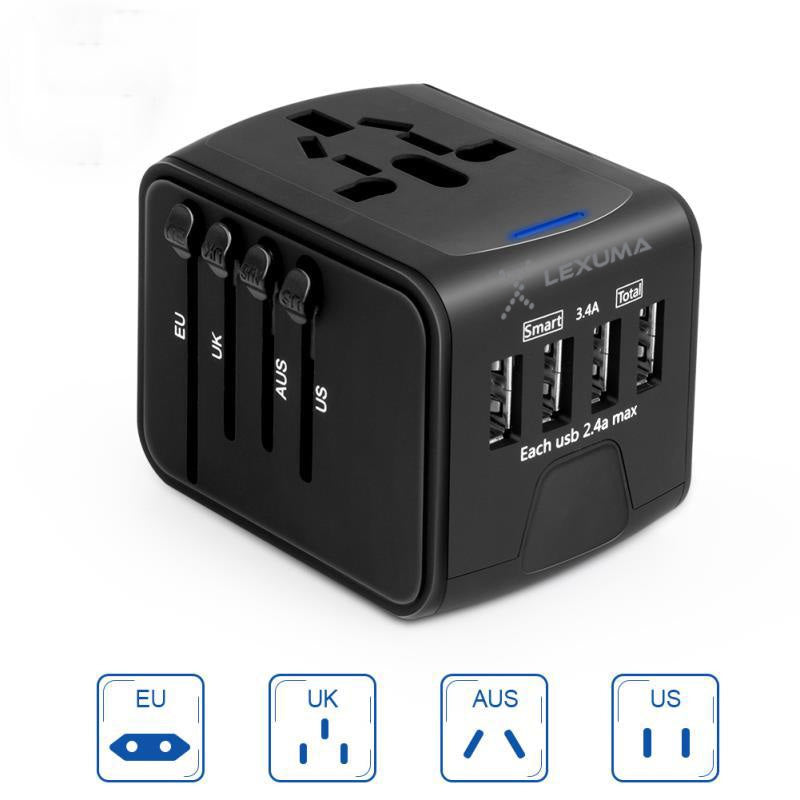 Universal Travel Adapter - All in One Worldwide Charger for US EU UK AUS with 4 USB Port - GadgetiCloud