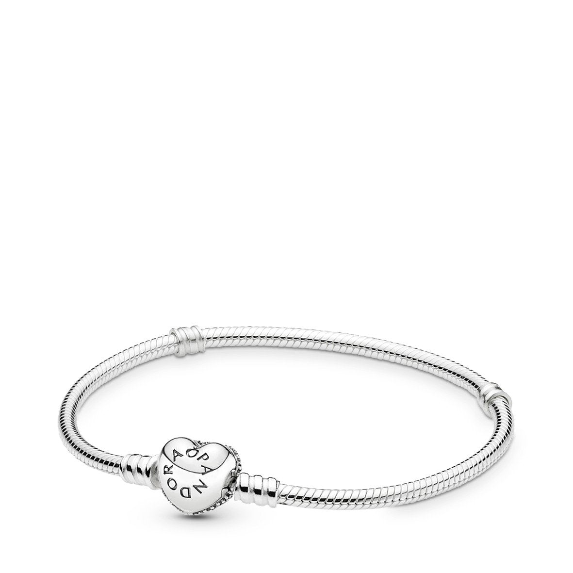 Pandora Moments Sparkling Heart Pave Clasp Snake Chain