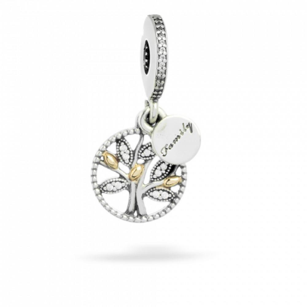 Pandora Family tree silver dangle with 14k and clear cubic zirconia #7