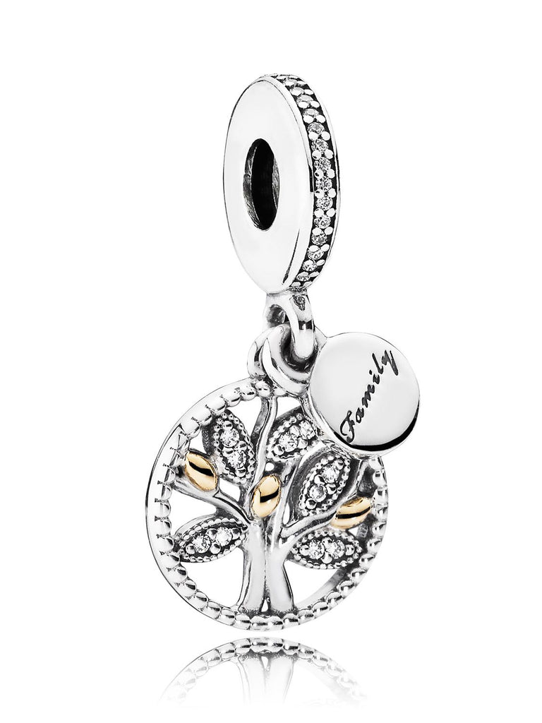 Pandora Family tree silver dangle with 14k and clear cubic zirconia #7