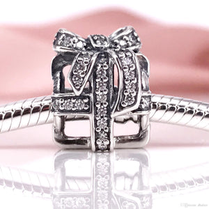 Pandora Openwork gift silver charm with clear cubic zirconia  #791766CZ