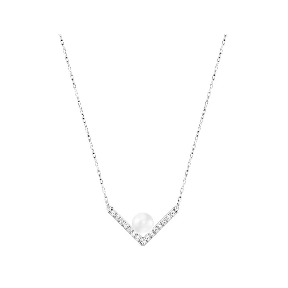 SWAROVSKI Edify Clear Crystal & Pearl Rhodium Small Necklace #5213361