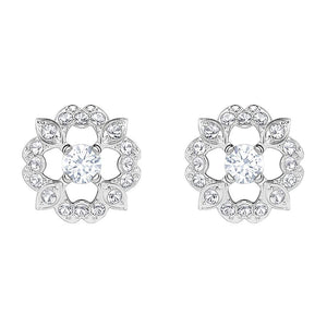 SWAROVSKI Sparkling Dance Rhodium Plated & Clear Crystal Flower Earrings #5396227