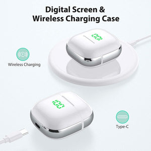  VEATOOL Wireless earbuds, Bluetooth 5.0 earphones with wireless charging case, touch control and built-in microphone waterproof in-ear true stereo earpods, single twin mode headphones 