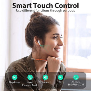  VEATOOL Wireless earbuds, Bluetooth 5.0 earphones with wireless charging case, touch control and built-in microphone waterproof in-ear true stereo earpods, single twin mode headphones 