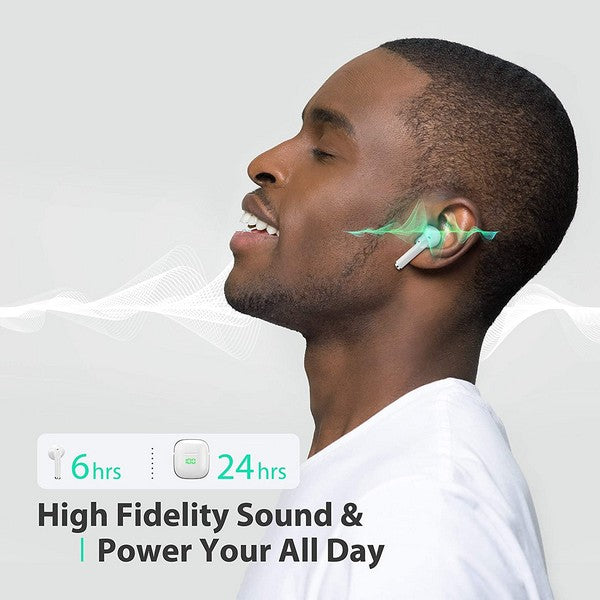 VEATOOL Wireless earbuds, Bluetooth 5.0 earphones with wireless charging case, touch control and built-in microphone waterproof in-ear true stereo earpods, single twin mode headphones 