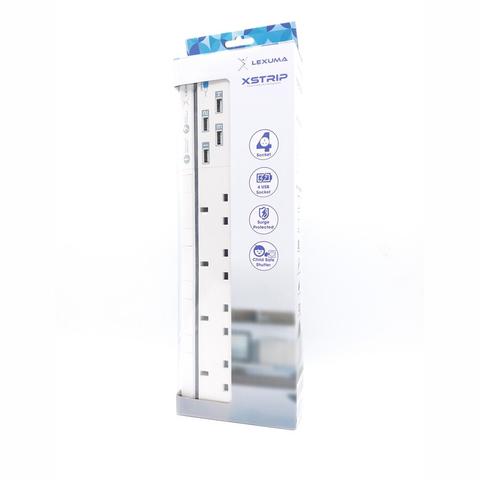 Lexuma XStrip – 4 Gang UK Surge Protector Power Strip with 4 USB Ports - GadgetiCloud