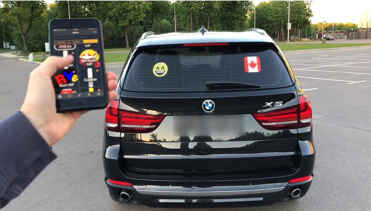 Mojipic led car back window display with over 1500 emojis and gifs and in-app qr code generator and gifs maker